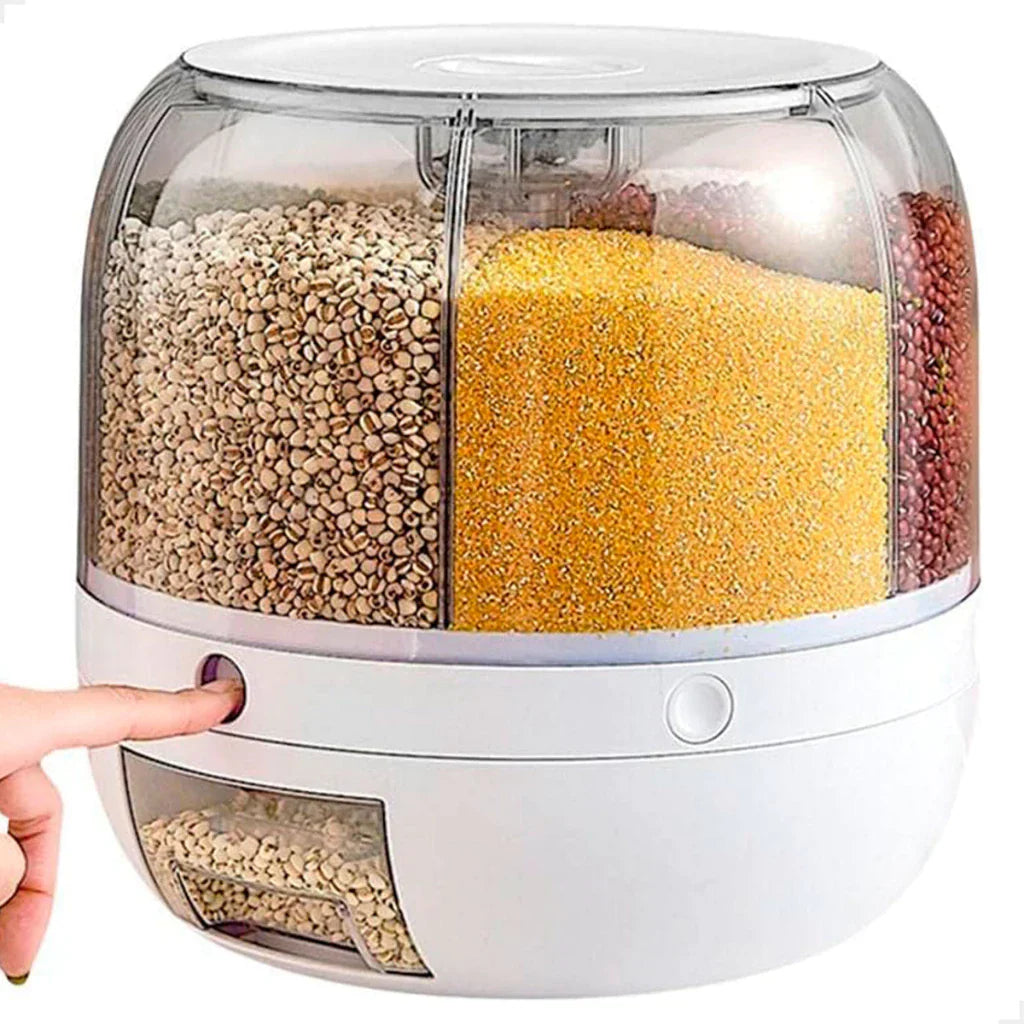 Dispenser de Cereais Giratório 6 Divisórias | Porta Grãos Organizador de Cozinha
