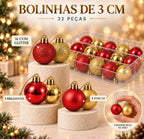 32 Bolinhas de Natal 3 cm - Vermelho e Dourado